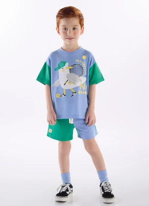 Conjunto Menino Camiseta e Short Três e Já Azul - TRÊS E JÁ