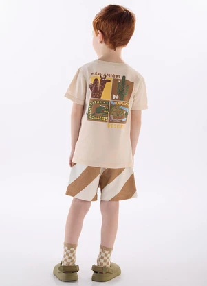 Três e Já - Conjunto Menino Camiseta e Short Bege - TRÊS E JÁ