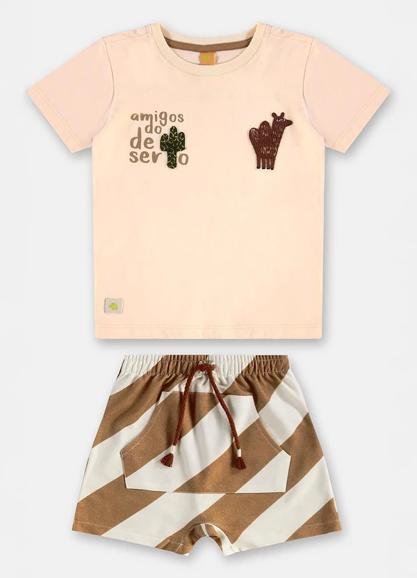 Três e Já - Conjunto Menino Camiseta e Short Bege 3