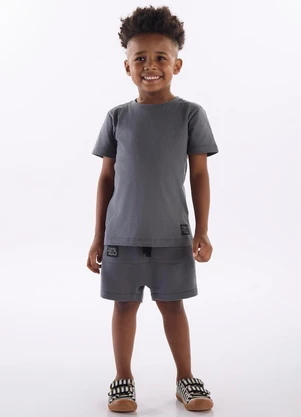 Três e Já - Conjunto Menino Camiseta e Short Cinza - TRÊS E JÁ