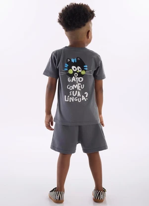 Três e Já - Conjunto Menino Camiseta e Short Cinza - TRÊS E JÁ