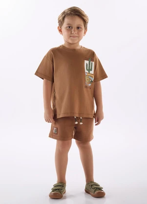 Três e Já - Conjunto Menino Camiseta e Short Marrom - TRÊS E JÁ