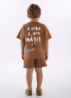 Três e Já - Conjunto Menino Camiseta e Short Marrom - TRÊS E JÁ