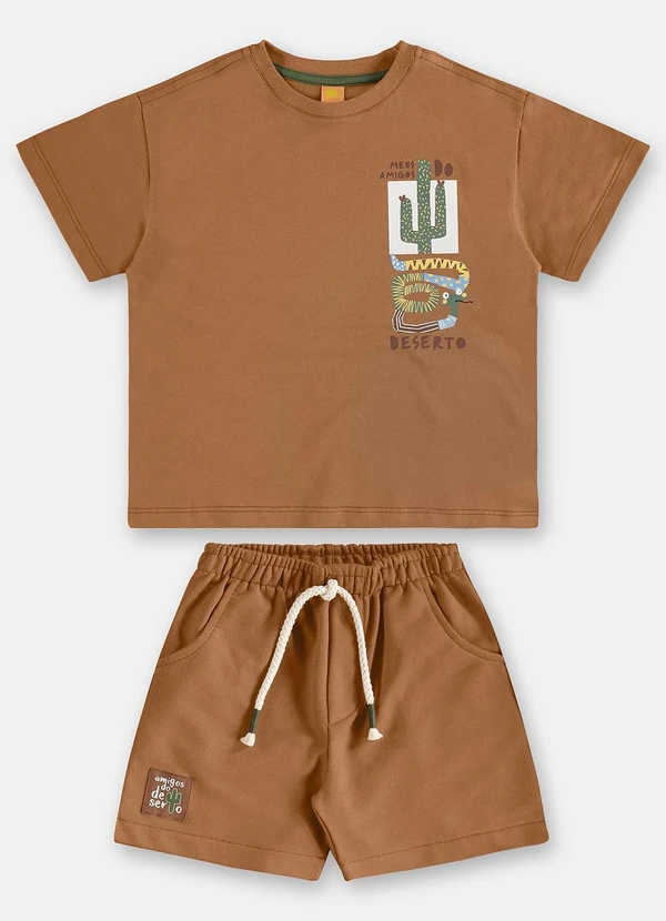 Três e Já - Conjunto Menino Camiseta e Short Marrom 3