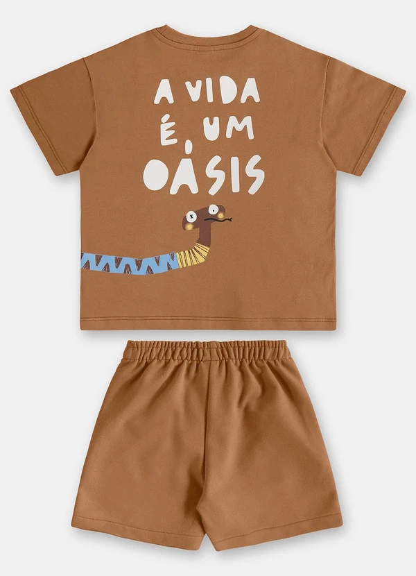 Três e Já - Conjunto Menino Camiseta e Short Marrom 6