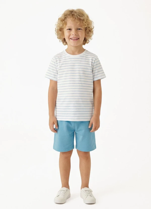 Fakini - Conjunto Menino Camiseta Listrada e Bermuda Azul