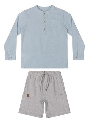 Quimby - Conjunto Menino com Bata e Bermuda Azul - QUIMBY