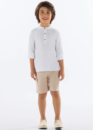 Quimby - Conjunto Menino com Bata e Bermuda Branco - QUIMBY