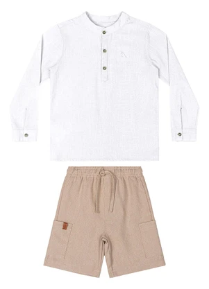 Quimby - Conjunto Menino com Bata e Bermuda Branco - QUIMBY