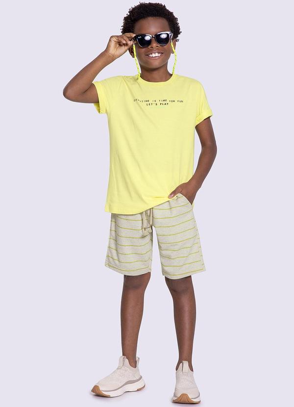 Alakazoo - Conjunto Menino com Bermuda Listrada Amarelo