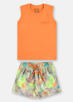 Up Baby - Conjunto Menino com Regata e Short Laranja - UP BABY