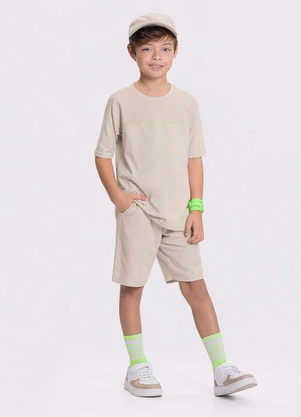 Alakazoo - Conjunto Menino Curto em Algodão e Moletom Bege - ALAKAZOO