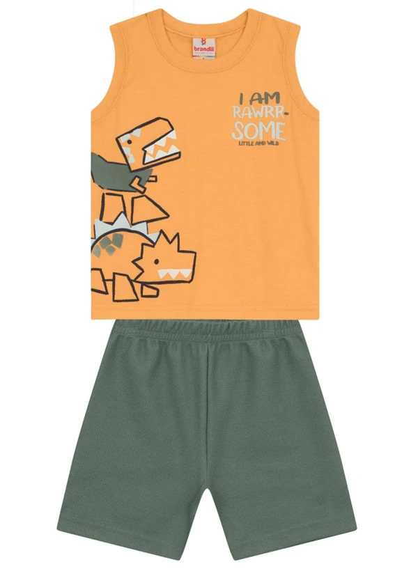 Brandili - Conjunto Menino de Dinossauro em Puff Laranja 2