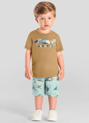 Brandili - Conjunto Menino de Dinossauros em Puff Marrom - BRANDILI