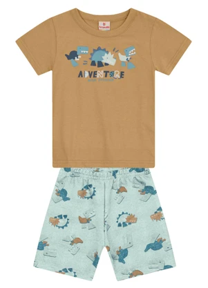 Brandili - Conjunto Menino de Dinossauros em Puff Marrom - BRANDILI