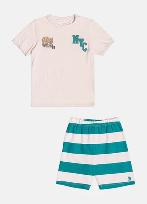 Bimbi - Conjunto Menino Listrado Estampado Off White - BIMBI
