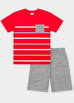 Abrange - Conjunto Menino Listrado Vermelho - ABRANGE