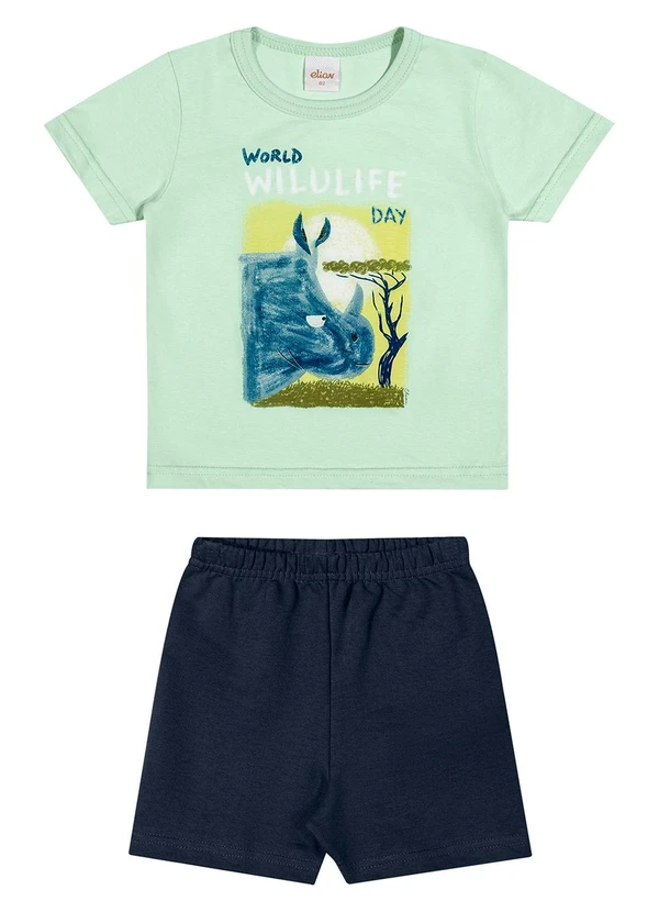 Elian - Conjunto Menino Meia Malha Estampa Verde