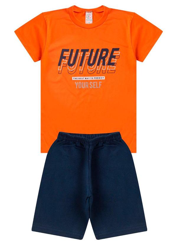 Rovitex - Conjunto Menino Meia Malha Estampado Laranja