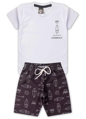 Rosa Azul - Conjunto Menino Praia Kangulu Branco - ROSA AZUL