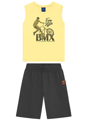 Ddk - Conjunto Menino Regata e Bermuda Amarelo - DDK