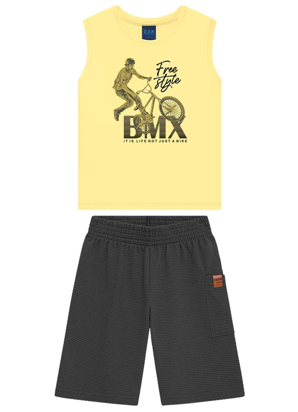 Ddk - Conjunto Menino Regata e Bermuda Amarelo
