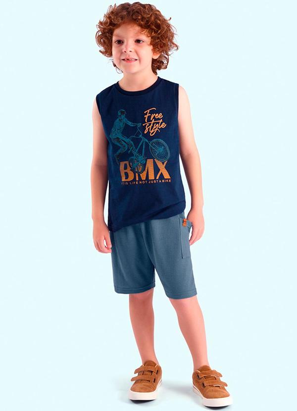 Ddk - Conjunto Menino Regata e Bermuda Azul