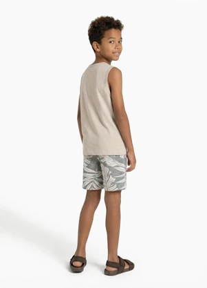 Fakini - Conjunto Menino Regata e Bermuda Estampada Cinza - FAKINI