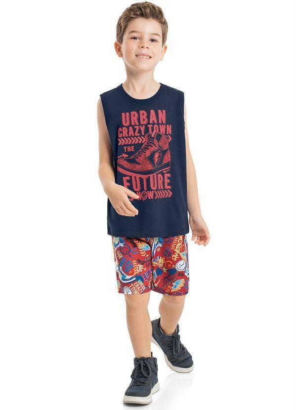 Bee Loop - Conjunto Menino Regata e Bermuda Microfibra Azul