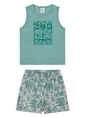 Elian - Conjunto Menino Regata e Bermuda Tropical Verde - ELIAN