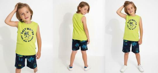 Conjunto Menino Regata e Bermuda Verde