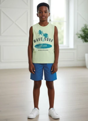 Multimarcas - Conjunto Menino Regata e Bermuda Verde - MULTIMARCAS