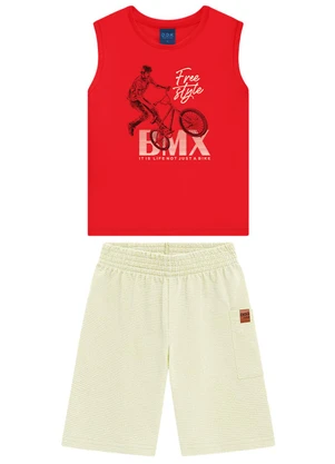Ddk - Conjunto Menino Regata e Bermuda Vermelha - DDK