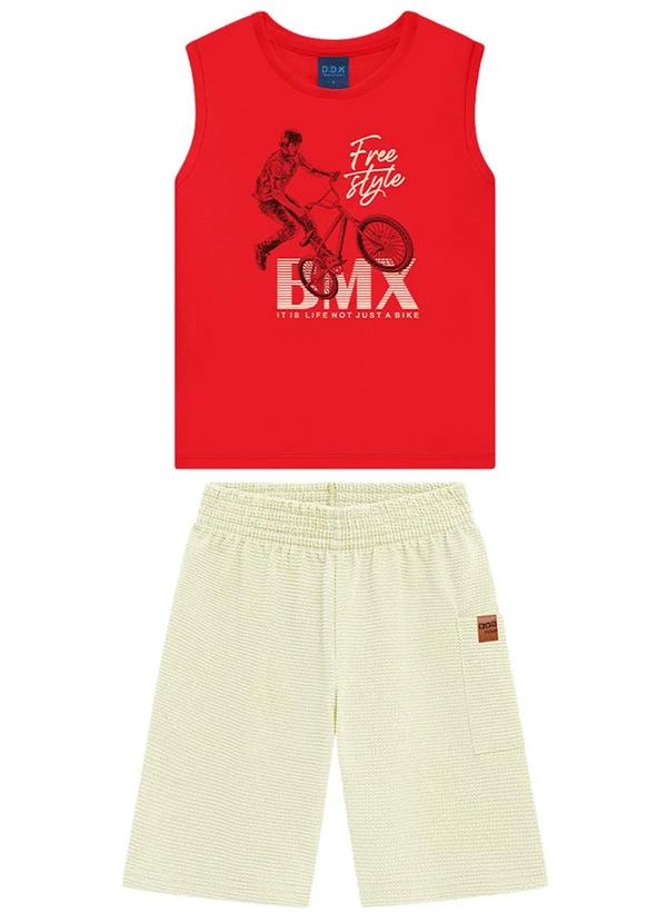 Ddk - Conjunto Menino Regata e Bermuda Vermelha