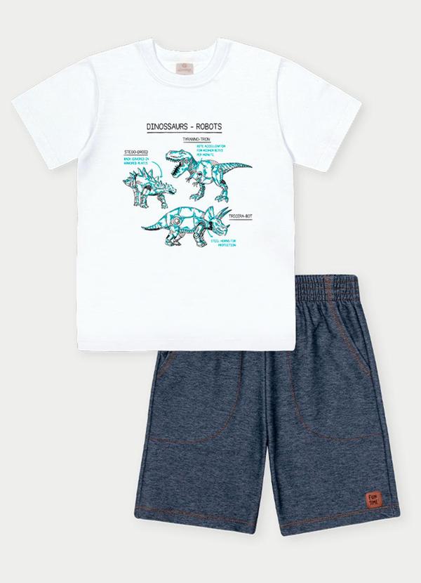 Abrange - Conjunto Menino Robôs Dinossauros Branco