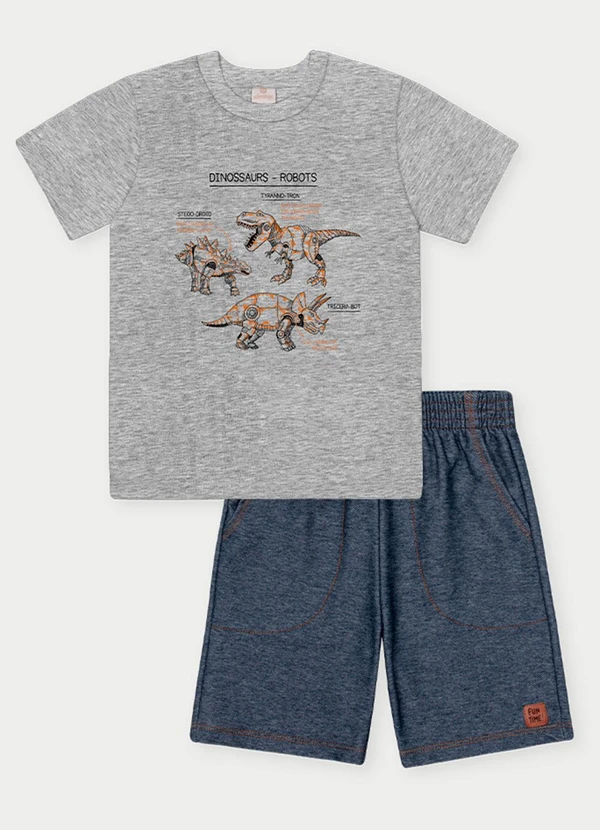 Abrange - Conjunto Menino Robôs Dinossauros Cinza