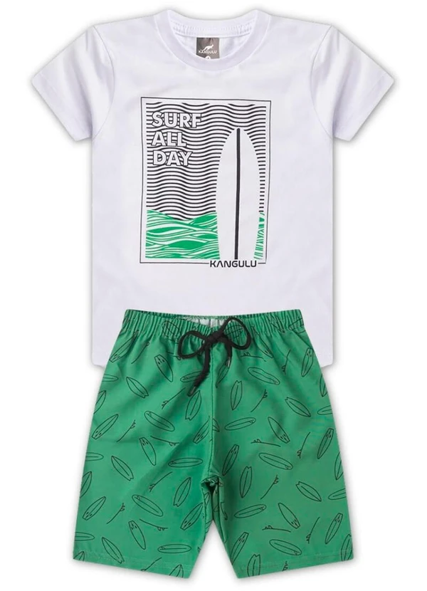 Rosa Azul - Conjunto Menino Surf All Day Kangulu Branco