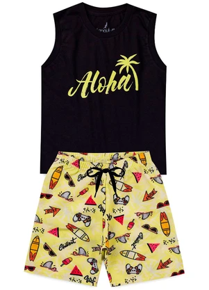 Rosa Azul - Conjunto Menino Verão Aloha Kangulu Preto - ROSA AZUL