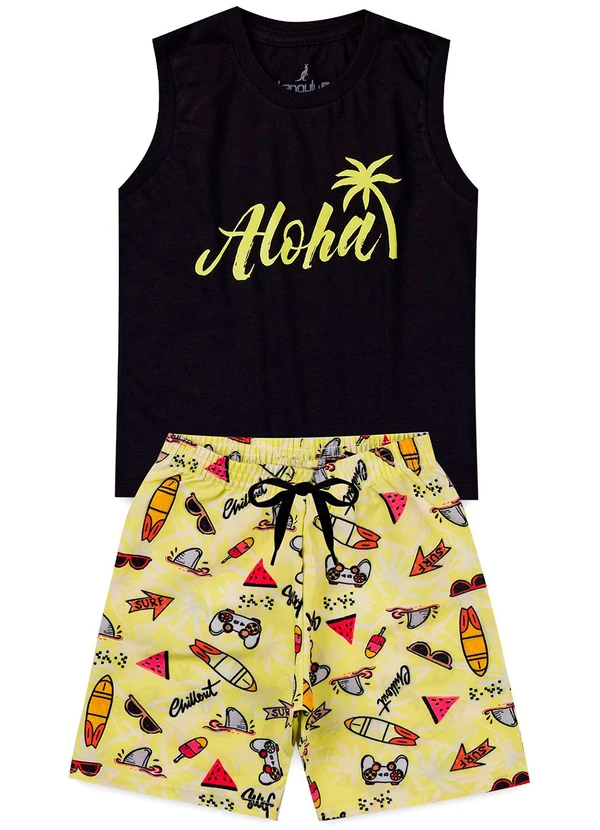 Rosa Azul - Conjunto Menino Verão Aloha Kangulu Preto