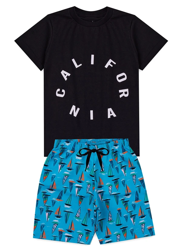 Rosa Azul - Conjunto Menino Verão California Kangulu Preto 1