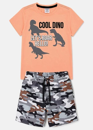Keki Boys - Conjunto Menino Verão Dino Camuflado Salmão - KEKI BOYS