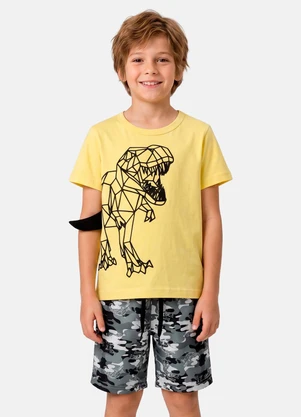 Keki Boys - Conjunto Menino Verão Dino Rex Traço Amarelo - KEKI BOYS