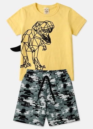 Keki Boys - Conjunto Menino Verão Dino Rex Traço Amarelo - KEKI BOYS