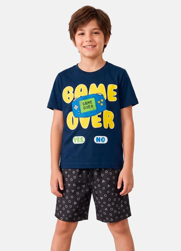Keki Boys - Conjunto Menino Verão Game Over Marinho