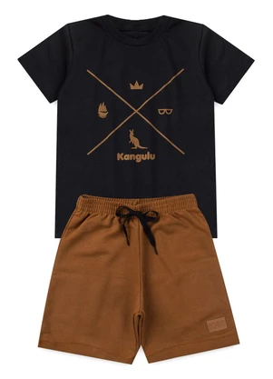 Rosa Azul - Conjunto Menino Verão Símbolos Kangulu Preto - ROSA AZUL