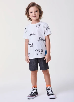 Bimbi - Conjunto Mescla com Estampa de Carros Off White - BIMBI