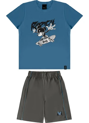 Malwee Kids - Conjunto Mickey Mouse em Moletinho Azul Petróleo - MALWEE KIDS