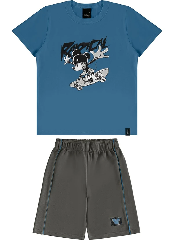 Malwee Kids - Conjunto Mickey Mouse em Moletinho Azul Petróleo 1