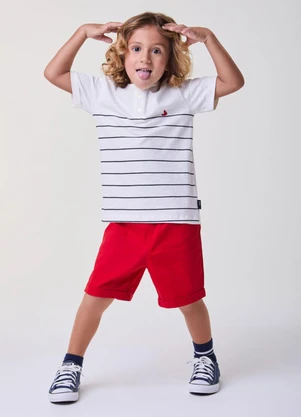 Bimbi - Conjunto Off com Vermelho Listrado Vermelho - BIMBI
