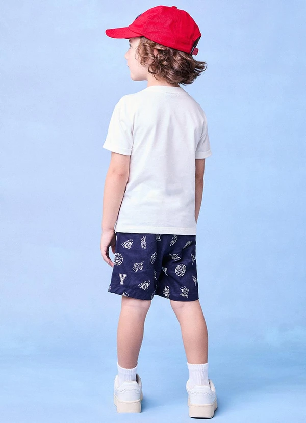 Youccie - Conjunto Off White Estampado Azul 2